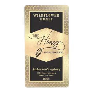 Gold Vintage gold honeybee script honey jar Label