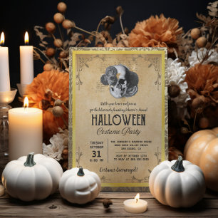 Gold Vintage Gothic Adult Halloween Costume Party Invitation