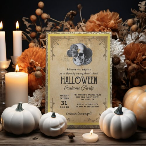 Gold Vintage Gothic Adult Halloween Costume Party  Invitation