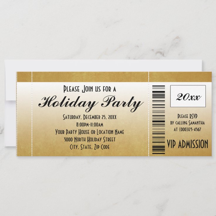 Gold Vintage Holiday Party Ticket Invitation | Zazzle