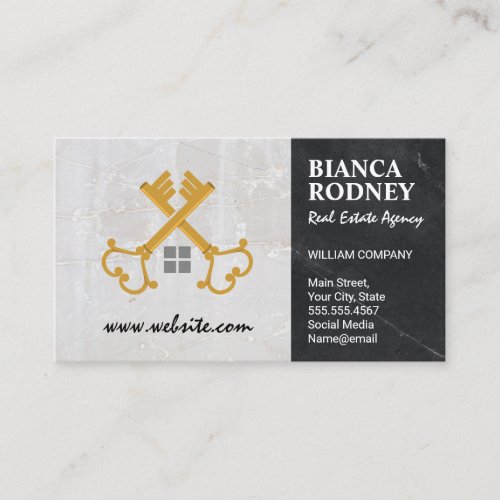 Gold Vintage Keys  Marble Business Card