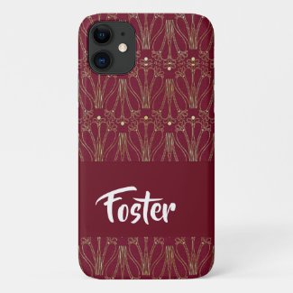 Gold vintage lace print on red
