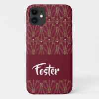 Gold vintage lace print on red iPhone 11 case