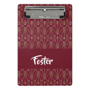 Gold vintage lace print on red mini clipboard