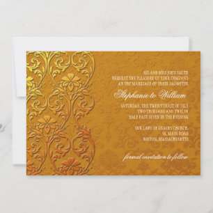 Gold Vintage Lace Wedding Invitation