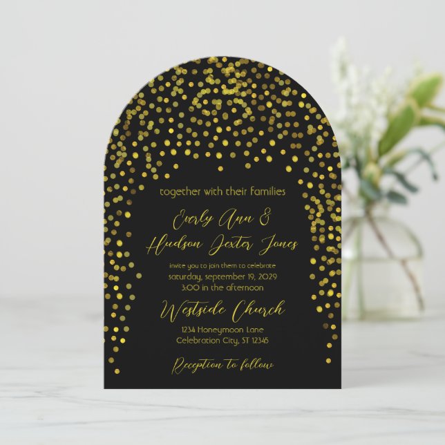 Gold Vintage Modern Typography Wedding Invitation (Standing Front)