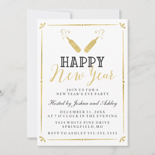 Gold Vintage New Year's Eve Party Invitation (Front)