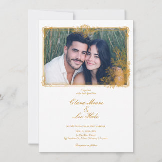 Gold Vintage Ornate Border Wedding Photo Invitation