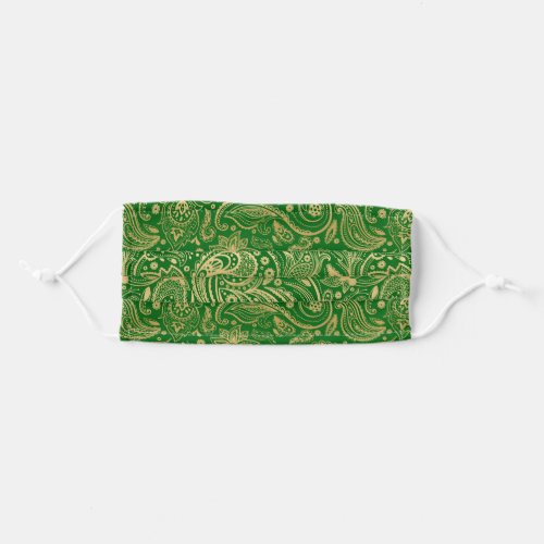 Gold vintage paisley on green background adult cloth face mask