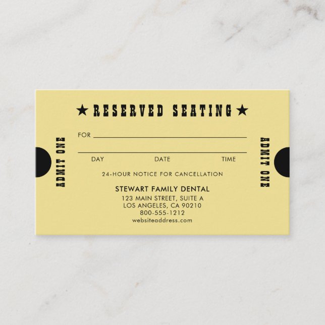 Gold Vintage Reserved Seating Dental Appointment Card (Front)