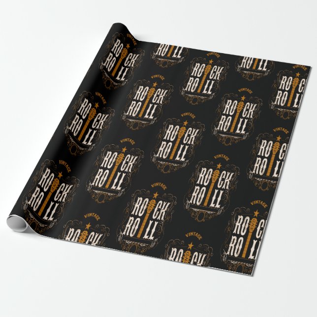 Gold Vintage Rock And Roll  Wrapping Paper (Unrolled)