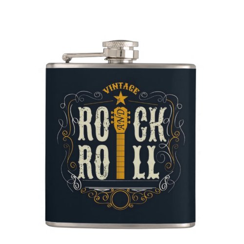 Gold Vintage Rock  Roll Logo Flask