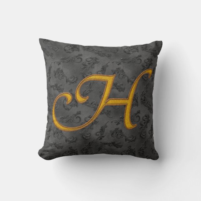 Gold Vintage Rose H Throw Pillow (Front)
