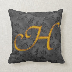 Gold Vintage Rose H Throw Pillow
