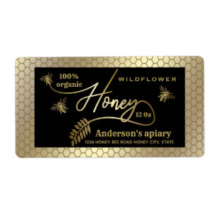 Gold Vintage rustic bees honey branch jar Label