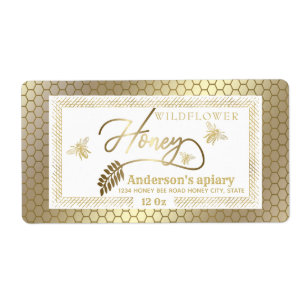 Gold Vintage rustic bees honey branch jar Label