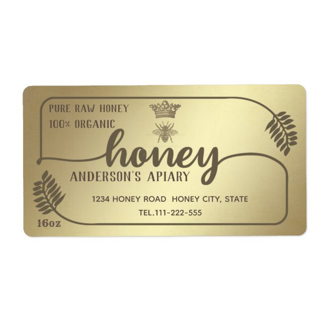 Gold vintage rustic calligraphy honey branch label (Front)