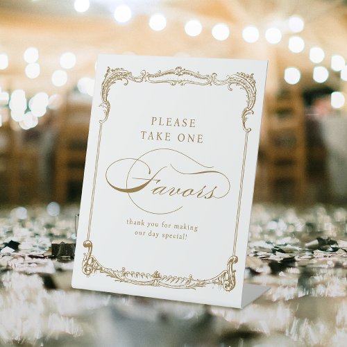 Gold Vintage Script Wedding Favors Please Take One Pedestal Sign