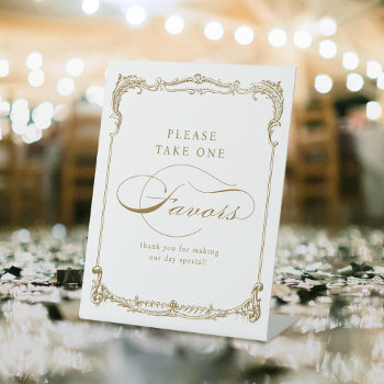 Gold Vintage Script Wedding Favors Please Take One Pedestal Sign by AvaPaperie at Zazzle