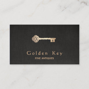 Gold Vintage Skeleton Key Antique Furniture Dealer Business Card