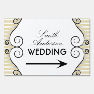 Gold Vintage Stripes with Irongate Swirls Wedding Yard Sign