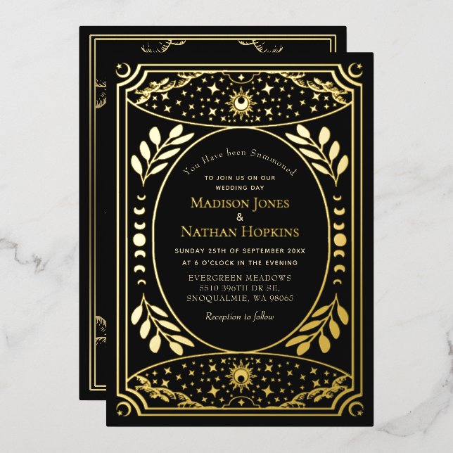 Gold Vintage Tarot Gothic Wedding Foil Invitation (Front/Back)