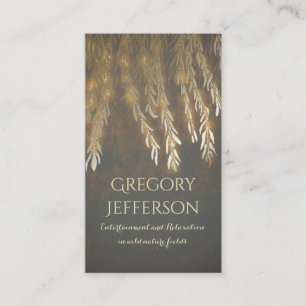 Gold Vintage Willow Tree Branches and String Light Business Card