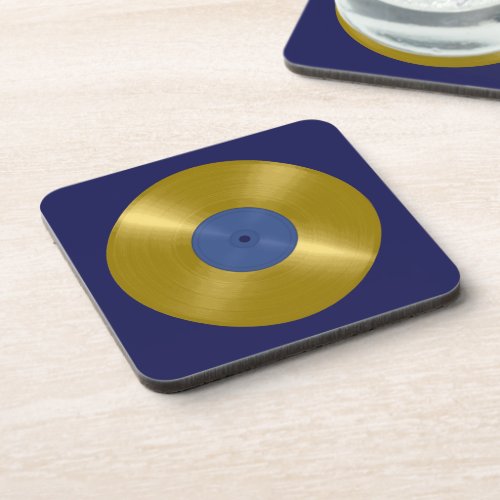 Gold Vinyl Record Album Beverage Coaster