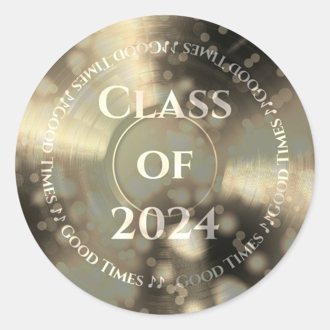 Gold Vinyl Record Class of Classic Round Sticker (Front)