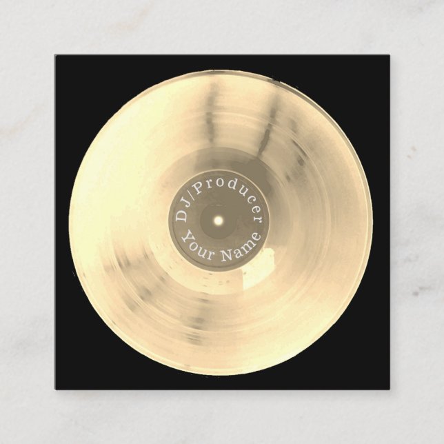Gold vinyl record disc dj production square business card (Front)