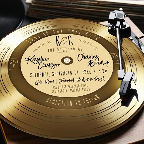 Gold Vinyl Record Unique Vintage Music Wedding Invitation