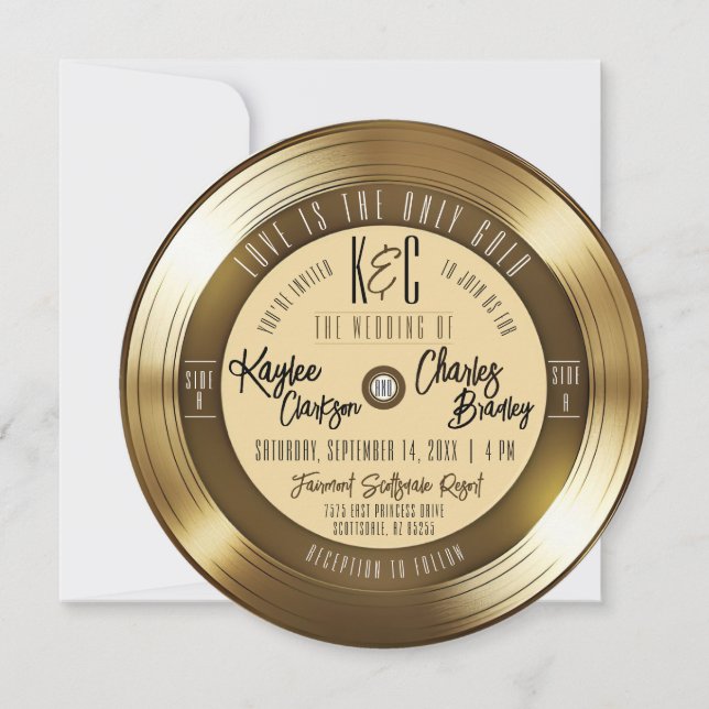 Gold Vinyl Record Unique Vintage Music Wedding Invitation | Zazzle