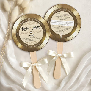 Gold Vinyl Record Unique Vintage Wedding Program Hand Fan