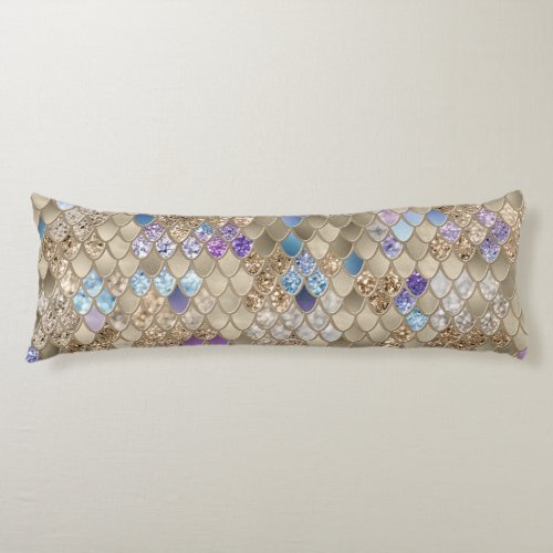 Gold Violet Blue Mermaid Scales Glam 2  Body Pillow