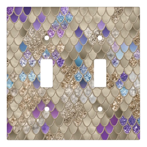 Gold Violet Blue Mermaid Scales Glam 2  Light Switch Cover