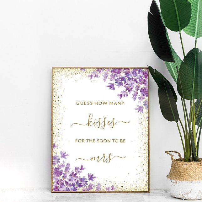 Gold Violet Lavender How Many Kisses Bridal Game Poster (Creator Uploaded)