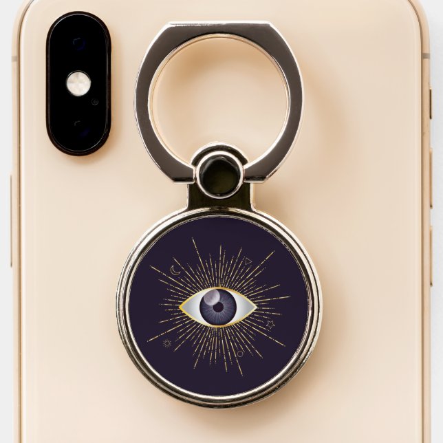 Gold & Violet Mystic Evil Eye Nazar Mati Phone Ring Stand (Close Up)