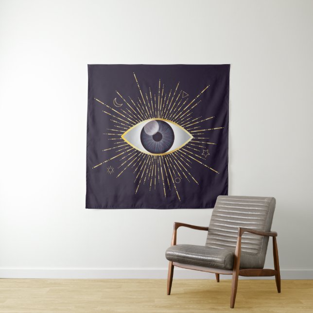 Gold & Violet Mystic Evil Eye Nazar Mati Tapestry (In Situ)