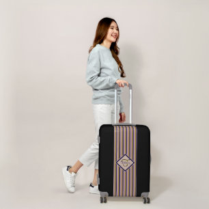 Gold, Violet, Purple & Pink Stripes Monogram Luggage