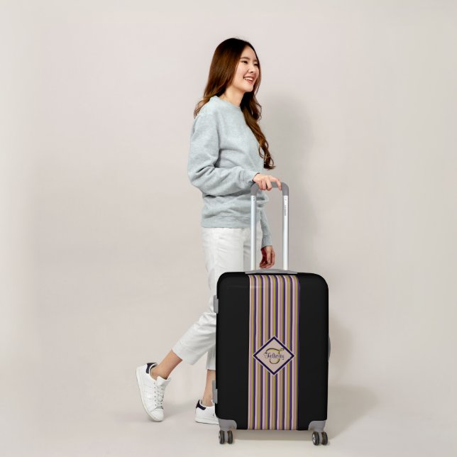 Gold, Violet, Purple & Pink Stripes Monogram Luggage (Scale)