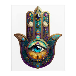 Gold Violet Teal Hamsa w/ Turquoise Third Eye Acrylic Print