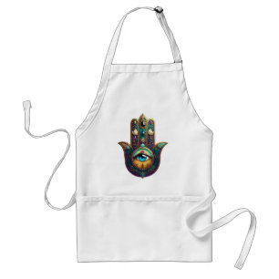 Gold Violet Teal Hamsa w/ Turquoise Third Eye Adult Apron