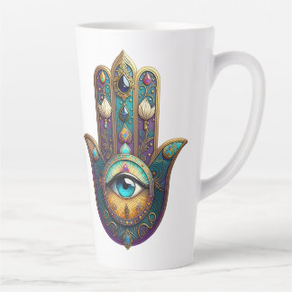 Gold Violet Teal w/ Turquoise Third Eye Hamsa Latte Mug