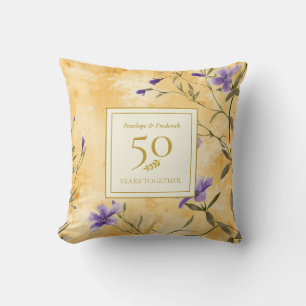 Gold Violets Floral 50th Wedding Anniversary Throw Pillow