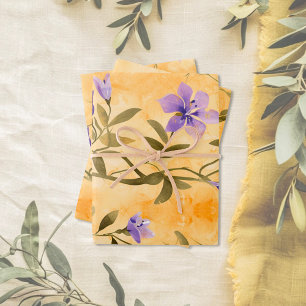Gold Violets Floral 50th Wedding Anniversary Wrapping Paper Sheets