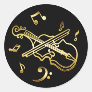 GOLD VIOLIN CLASSIC ROUND STICKER