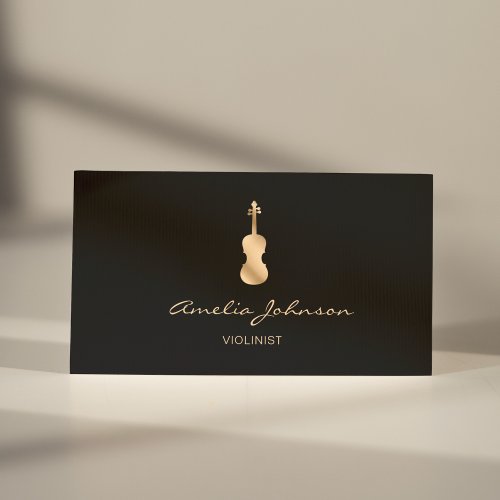 Gold Violin Elegant Script Business Card