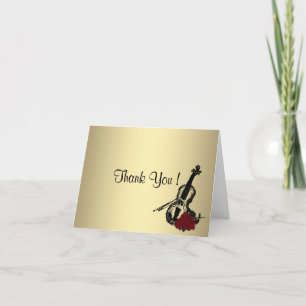 Gold Violin Thank You Card Blank Inside