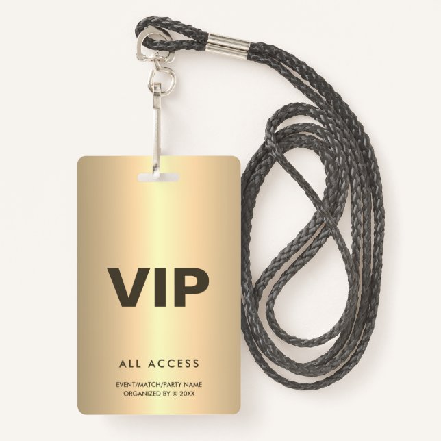  Gold VIP All Access Event Concert Match Party QR Badge (Front with Lanyard)