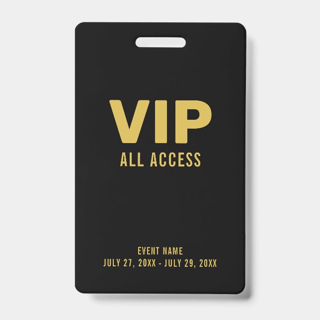 Gold VIP All Access Pass Event ID Badge (Front)